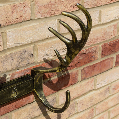 Stag Antlers Hose Pipe Holder - Antique Brass Finish