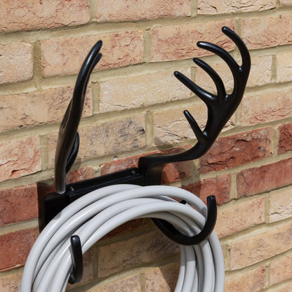 Stag Antlers Hose Pipe Holder - Black Finish