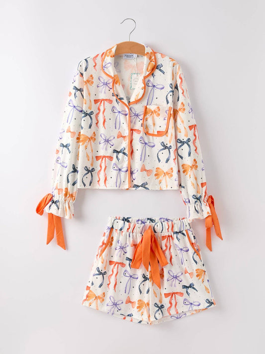 Halloween Mommy and Me Bow Print Pajama Set: 3XL / Adults