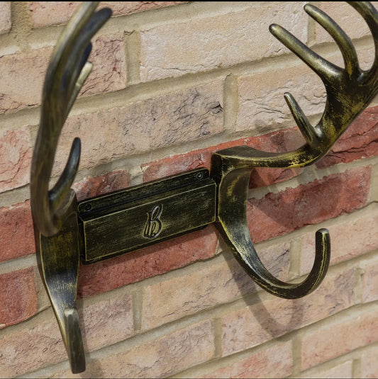 Stag Antler Hose Pipe Holder Antique Brass
