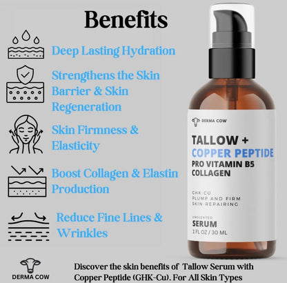 Tallow Serum + Copper Peptide, Pro Vitamin B5,Collagen - 1oz